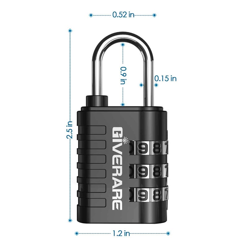 GIVERARE 8 Pack Combination Lock, 3-Digit Padlock Keyless, Resettable Luggage Locks for Backpack, Gym & School & Employee Locker, Weatherproof Travel Lock for Fence, Backyard Gate, Hasp, Case-Black - Image 2
